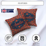 Custom Name Bold Floral Tile Pattern in and Teal Geometric Style Square Filled Cushion Throw Pillow Sofa Bed Home Decor Zip Washable UK Made
