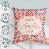 Custom Name Elegant Geometric Floral Star in Blush Pink and Navy Square Filled Cushion Throw Pillow Sofa Bed Home Decor Zip Washable UK Made