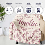 Classic Fleur de Lis Pattern in Mauve on Cream Vintage Style Name  Personalised Custom Name Super Soft Fleece Blanket Bed Sofa Throw