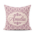 Custom Name Baroque Fleur de Lis Pattern in Deep Plum on Neutral Square Filled Cushion Throw Pillow Sofa Bed Home Decor Zip Washable UK Made