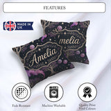 Custom Name Purple Mystical Trees Stars Night Seamless Pattern Square Filled Cushion Throw Pillow Sofa Bed Home Decor Zip Washable UK Made