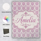 Personalised Name Decorative Damask Fleur Custom  Unique Gift Idea Elegant Feature Canvas Wall Art Print Decor Picture Ready to Hang