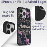 Purple Mystical Trees Moon Stars Night Seamless Custom Name Protective Phone Case Mobile Cover Durable Everyday Smartphone Shock Resistant