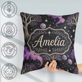 Custom Name Purple Mystical Trees Stars Night Seamless Pattern Square Filled Cushion Throw Pillow Sofa Bed Home Decor Zip Washable UK Made