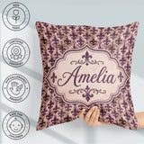 Custom Name Antique Style Fleur de Lis in Deep Purple Distressed Square Filled Cushion Throw Pillow Sofa Bed Home Decor Zip Washable UK Made