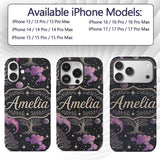 Purple Mystical Trees Moon Stars Night Seamless Custom Name Protective Phone Case Mobile Cover Durable Everyday Smartphone Shock Resistant