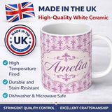Personalized Custom Name Classic French Fleur de Lis Pattern in Light Lavender on Cream Name 11oz Ceramic Coffee Tea Mug White Large Handle