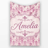 Vintage Washed Pink Fleur de Lis Pattern with Soft Grunge Texture  Personalised Custom Name Super Soft Fleece Blanket Bed Sofa Throw