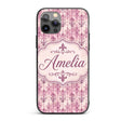 Vintage Washed Pink Fleur de Lis Pattern with Custom Name Protective Phone Case Mobile Cover Durable Everyday Smartphone Shock Resistant