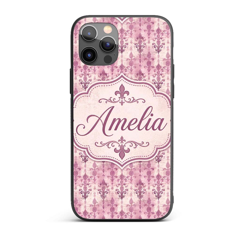 Vintage Washed Pink Fleur de Lis Pattern with Custom Name Protective Phone Case Mobile Cover Durable Everyday Smartphone Shock Resistant