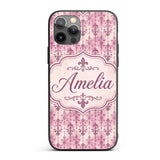 Vintage Washed Pink Fleur de Lis Pattern with Custom Name Protective Phone Case Mobile Cover Durable Everyday Smartphone Shock Resistant