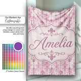 Vintage Washed Pink Fleur de Lis Pattern with Soft Grunge Texture  Personalised Custom Name Super Soft Fleece Blanket Bed Sofa Throw