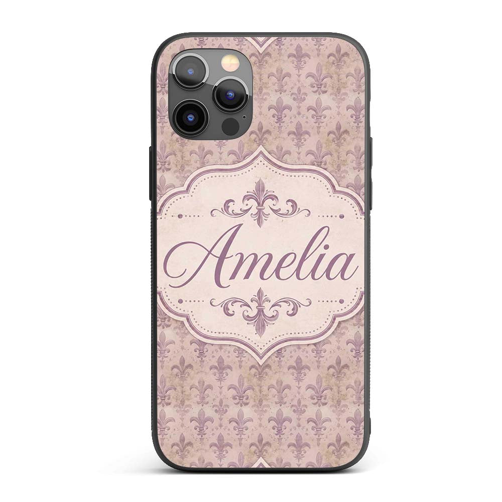 Vintage Purple Fleur De Lis Damask Pattern Soft Custom Name Protective Phone Case Mobile Cover Durable Everyday Smartphone Shock Resistant