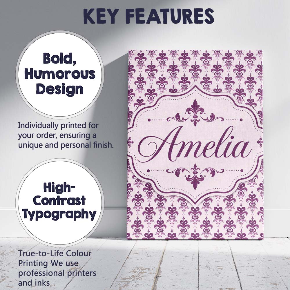 Personalised Name Elegant Plum Floral Custom Modern Room Accent Creative Decorator Style Canvas Wall Art Print Decor Picture Ready to Hang