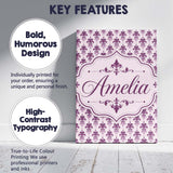 Personalised Name Elegant Plum Floral Custom Modern Room Accent Creative Decorator Style Canvas Wall Art Print Decor Picture Ready to Hang