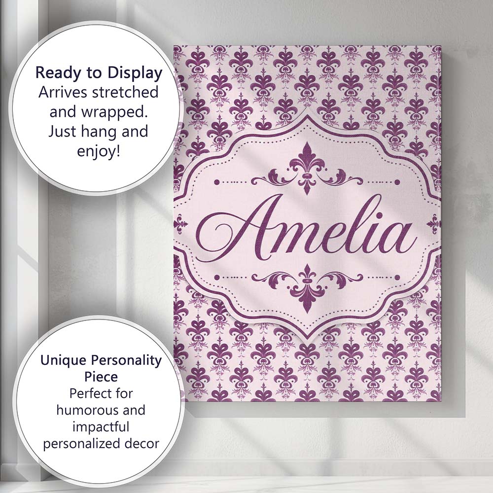 Personalised Name Elegant Plum Floral Custom Modern Room Accent Creative Decorator Style Canvas Wall Art Print Decor Picture Ready to Hang