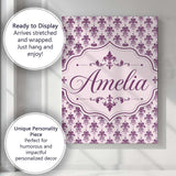 Personalised Name Elegant Plum Floral Custom Modern Room Accent Creative Decorator Style Canvas Wall Art Print Decor Picture Ready to Hang