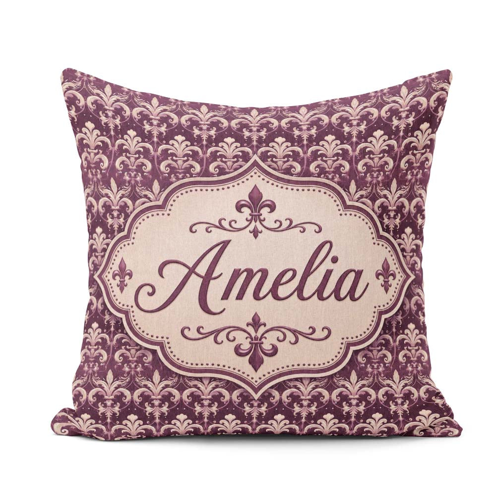 Custom Name Luxury Deep Purple Ornate Fleur Lis Baroque Seamless Square Filled Cushion Throw Pillow Sofa Bed Home Decor Zip Washable UK Made