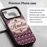 Luxury Deep Purple Ornate Fleur De Lis Baroque Custom Name Protective Phone Case Mobile Cover Durable Everyday Smartphone Shock Resistant