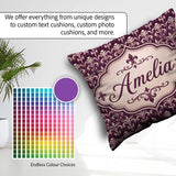 Custom Name Luxury Deep Purple Ornate Fleur Lis Baroque Seamless Square Filled Cushion Throw Pillow Sofa Bed Home Decor Zip Washable UK Made
