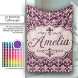 Luxury Deep Purple Ornate Fleur De Lis Baroque Pattern Seamless  Personalised Custom Name Super Soft Fleece Blanket Bed Sofa Throw