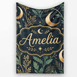 Golden Moon Stars Night Sky Botanical Garden Seamless Pattern Lovely  Personalised Custom Name Super Soft Fleece Blanket Bed Sofa Throw