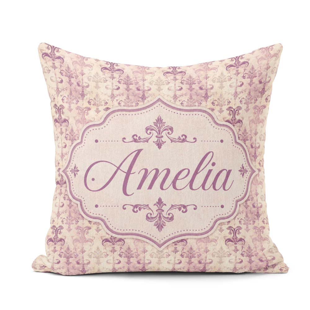 Custom Name Shabby Purple Damask Fleur De Lis Pattern Distressed Square Filled Cushion Throw Pillow Sofa Bed Home Decor Zip Washable UK Made