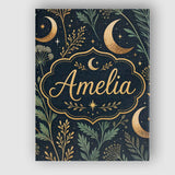 Personalised Name Golden Moon Stars Night Sky Botanical Garden Custom Modern Room Accent Canvas Wall Art Print Decor Picture Ready to Hang