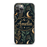 Golden Moon Stars Night Sky Botanical Garden Custom Name Protective Phone Case Mobile Cover Durable Everyday Smartphone Shock Resistant