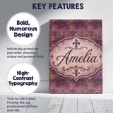 Personalised Name Dark Grunge Purple Fleur Custom  Unique Gift Idea Elegant Feature Canvas Wall Art Print Decor Picture Ready to Hang