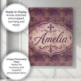 Personalised Name Dark Grunge Purple Fleur Custom  Unique Gift Idea Elegant Feature Canvas Wall Art Print Decor Picture Ready to Hang