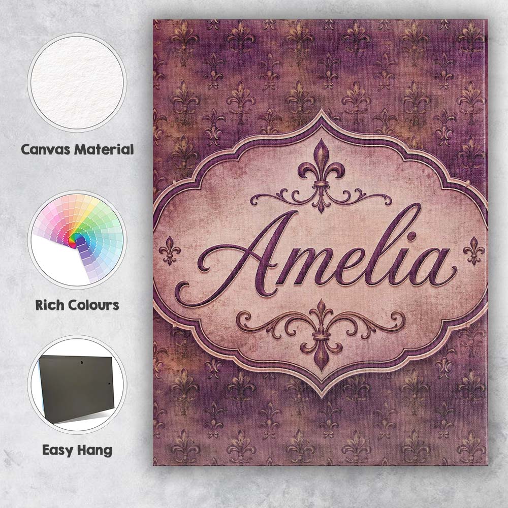 Personalised Name Dark Grunge Purple Fleur Custom  Unique Gift Idea Elegant Feature Canvas Wall Art Print Decor Picture Ready to Hang
