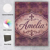 Personalised Name Dark Grunge Purple Fleur Custom  Unique Gift Idea Elegant Feature Canvas Wall Art Print Decor Picture Ready to Hang