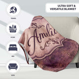 Dark Grunge Purple Fleur De Lis Vintage Texture Seamless Pattern  Personalised Custom Name Super Soft Fleece Blanket Bed Sofa Throw