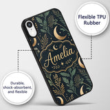Golden Moon Stars Night Sky Botanical Garden Custom Name Protective Phone Case Mobile Cover Durable Everyday Smartphone Shock Resistant