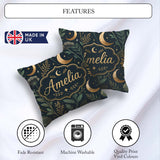Custom Name Golden Moon Stars Night Sky Botanical Garden Pattern Square Filled Cushion Throw Pillow Sofa Bed Home Decor Zip Washable UK Made