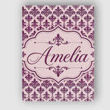 Personalised Name Classic Plum Damask Custom Modern Room Accent Creative Decorator Style Canvas Wall Art Print Decor Picture Ready to Hang