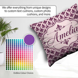 Custom Name Classic Plum Damask Floral Repeat Pattern Background Square Filled Cushion Throw Pillow Sofa Bed Home Decor Zip Washable UK Made
