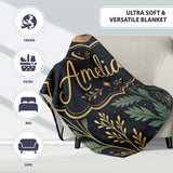 Golden Moon Stars Night Sky Botanical Garden Seamless Pattern Lovely  Personalised Custom Name Super Soft Fleece Blanket Bed Sofa Throw