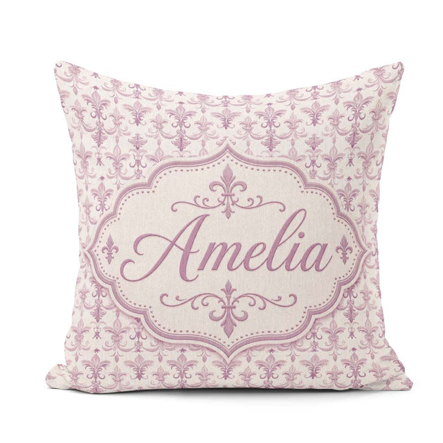 Custom Name Lavender Ornate Fleur De Lis Seamless Pattern Subtle Square Filled Cushion Throw Pillow Sofa Bed Home Decor Zip Washable UK Made
