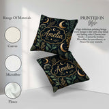Custom Name Golden Moon Stars Night Sky Botanical Garden Pattern Square Filled Cushion Throw Pillow Sofa Bed Home Decor Zip Washable UK Made