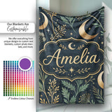 Golden Moon Stars Night Sky Botanical Garden Seamless Pattern Lovely  Personalised Custom Name Super Soft Fleece Blanket Bed Sofa Throw