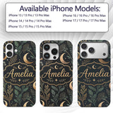 Golden Moon Stars Night Sky Botanical Garden Custom Name Protective Phone Case Mobile Cover Durable Everyday Smartphone Shock Resistant