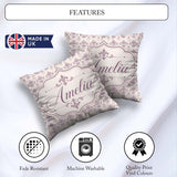 Custom Name Delicate Mauve Damask Pattern Seamless Classic Style Square Filled Cushion Throw Pillow Sofa Bed Home Decor Zip Washable UK Made