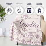 Delicate Mauve Ornamental Damask Pattern Seamless Classic Style  Personalised Custom Name Super Soft Fleece Blanket Bed Sofa Throw