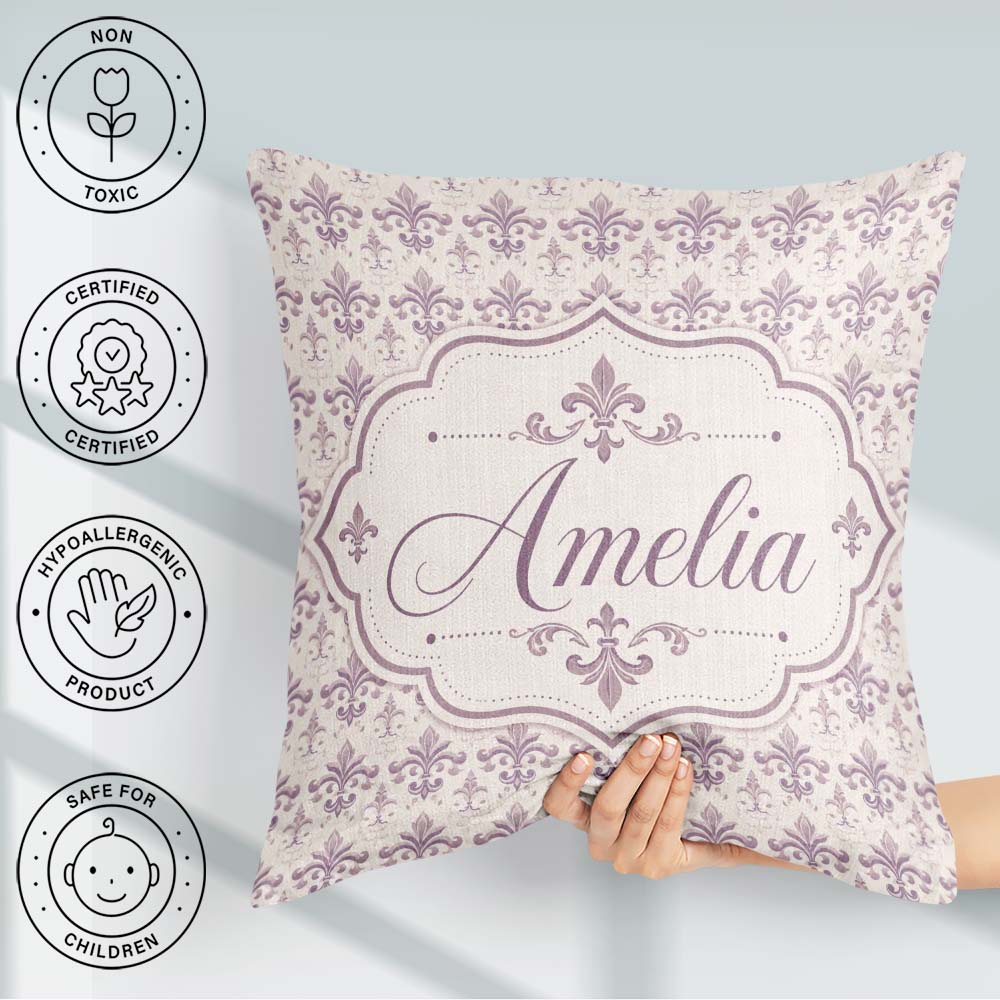 Custom Name Delicate Mauve Damask Pattern Seamless Classic Style Square Filled Cushion Throw Pillow Sofa Bed Home Decor Zip Washable UK Made