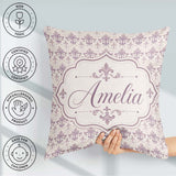 Custom Name Delicate Mauve Damask Pattern Seamless Classic Style Square Filled Cushion Throw Pillow Sofa Bed Home Decor Zip Washable UK Made