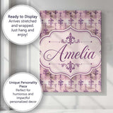 Personalised Name Traditional Plum Fleur De Custom  Bespoke Interior Contemporary Canvas Wall Art Print Decor Picture Ready to Hang