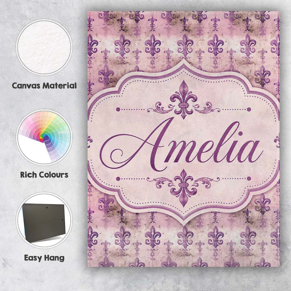 Personalised Name Traditional Plum Fleur De Custom  Bespoke Interior Contemporary Canvas Wall Art Print Decor Picture Ready to Hang
