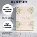 Personalised Name Cute Baby Dinosaur Cartoon Animal Pattern Thoughtful Custom Decorative Canvas Wall Art Print Decor Picture Ready to Hang